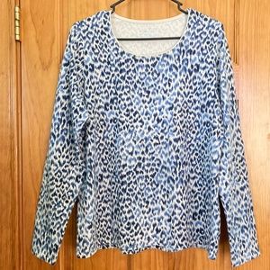 Navy blue leopard print top, Kim Rogers top, Kim Rogers Tee, Size L shirt
